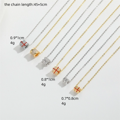 Collana con Ciondolo Cilindrico in Rame Zirconia Retro per Donna Hip Hop Catena a Clavicola Minimalista Placcata Oro Argento