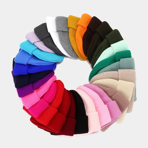 Ribbed Knit Beanie Acrylic Cuffed Brimless Warm Solid Color Retro Winter Hat For Men Women Casual Outdoor