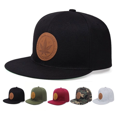 Cappello Snapback Misto Cotone Visiera Piatta Regolabile Camouflage Hip Hop Streetwear Uomo Donna Toppa In Pelle Motivo Foglia