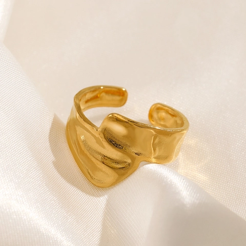 Roestvrijstalen Ring Onregelmatig Lava Ontwerp Verguld Verstelbaar Open Minimalistische Mode Sieraden Voor Dames