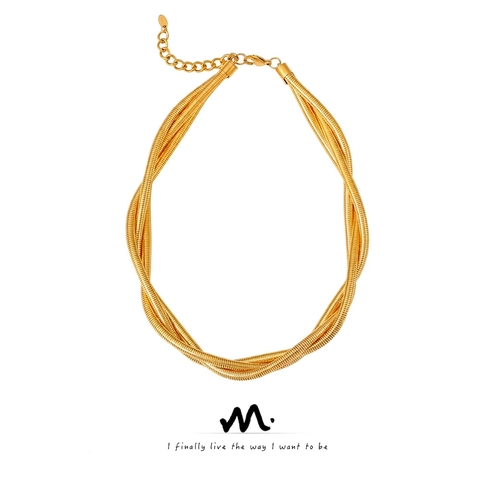 Lussuosa Collana Choker in Acciaio Inossidabile a Tre Strati Intrecciata a Serpente Punk Stile Industriale Pesante Gioielli Moda Donna