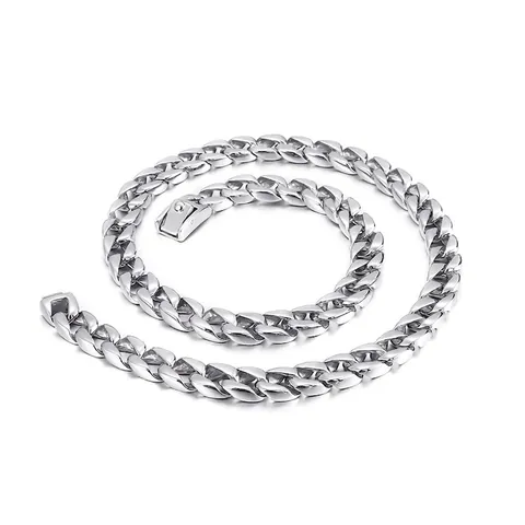 Stainless Steel Cuban Chain Necklace Flat Curb Link Streetwear Hip Hop Minimalist Jewelry For Men Women