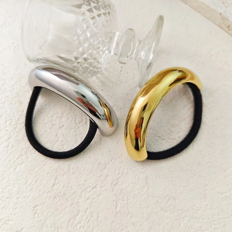 Minimalist Stainless Steel Metallic C-Shape Hair Tie High Elastic Ponytail Holder Geometric Hair Cuff For Women