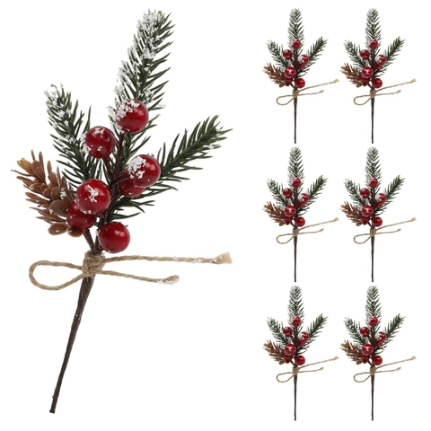 Noël Baies Artificielles Aiguilles De Pin Effet Neige Pomme De Pin Nœud En Ficelle Décoration Festive Arrangement Floral