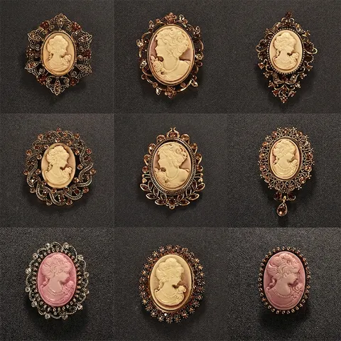 Vintage Camee Broche Legering Hars Strass Victoriaanse Stijl Paleis Portret Speld Sieraden Voor Dames Kleding