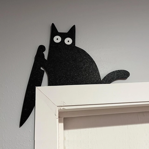 Schwarze Katze Mit Messer Dekoration Pappelholz Türrahmen Ecke Halloween Lustige Silhouette Gruselig Home Ornament