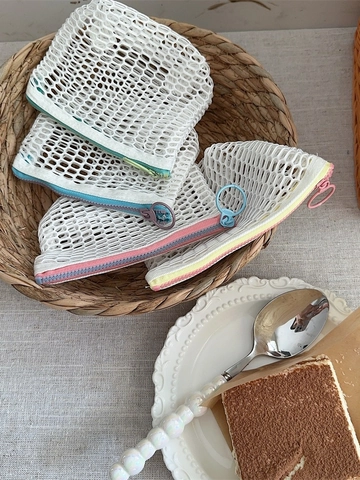 Mini Mesh Coin Purse Nylon Breathable Storage Bag With Contrast Color Zipper And Round Ring Pull For Cosmetic Earphone