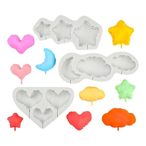 Silicone Mold Star Moon Cloud Heart Shape Balloon Design Fondant Cake Topper Chocolate Baking Tool DIY Crafting