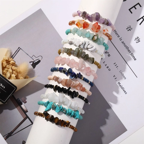 Natural Crushed Stone Woven Bracelet Handmade Adjustable Irregular Gemstone Chip Beads Bohemian Ethnic Jewelry Women
