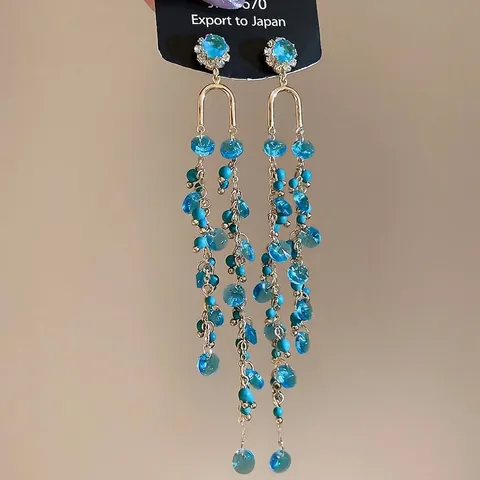 Boucles D'Oreilles Longues À Pompons Avec Tige En Argent Sterling 925 Alliage Cristal Perles De Verre Style Bohême Pour Femmes
