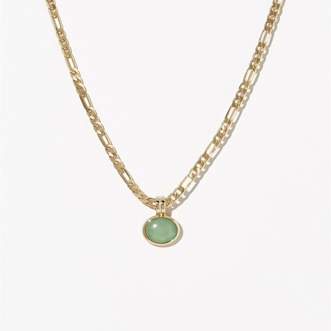Groene Aventurijn Sieraden Titanium Staal 18K Verguld Halsketting Oorbellen Armband Figaro Ketting Elegant Dames