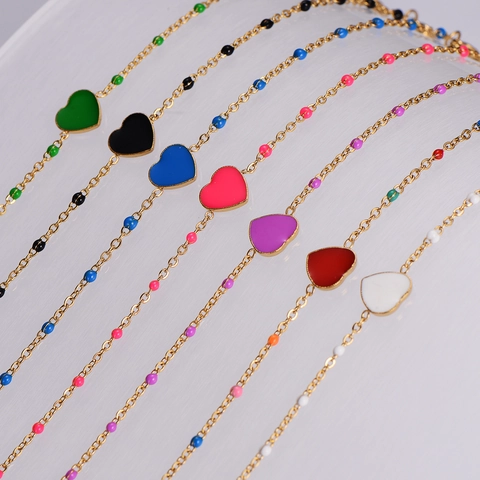 Bracciale Da Donna In Acciaio Inossidabile Stile Boho Placcato Oro 18K Ciondolo A Cuore In Smalto Colorato Gioielli Moda