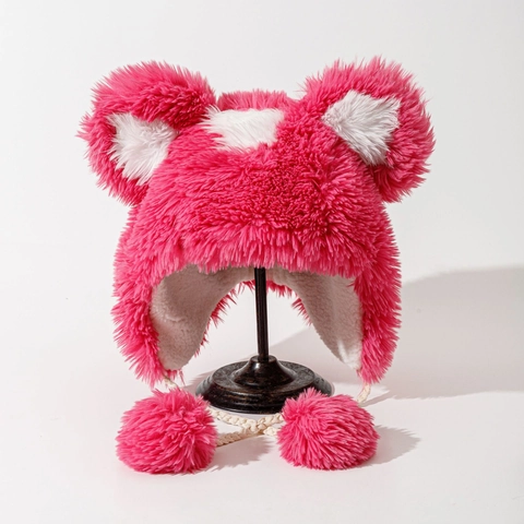 Cappello Orecchie Di Orso Peluche Pelliccia Sintetica Inverno Caldo Berretto Paraorecchie Con Pom Pom Antivento Fodera In Pile Donne