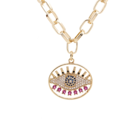 Collar Con Colgante De Ojo Turco Color Dorado Cobre Circonia Incrustada Estilo Turco Joyería De Moda Día De La Madre Mujer