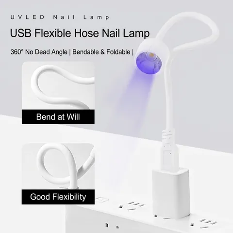 Lámpara De Uñas UV LED Portátil Cuello De Cine Flexible Con USB De Plástico Mini Secador De Uñas Para Esmalte De Gel Blanco
