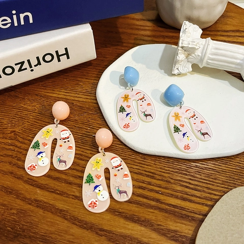 Orecchini Cartone Animato Natale Acrilico A U Con Perno In Argento Simpatico Babbo Natale Pupazzo Di Neve Renna Gioielli Vacanze Donne