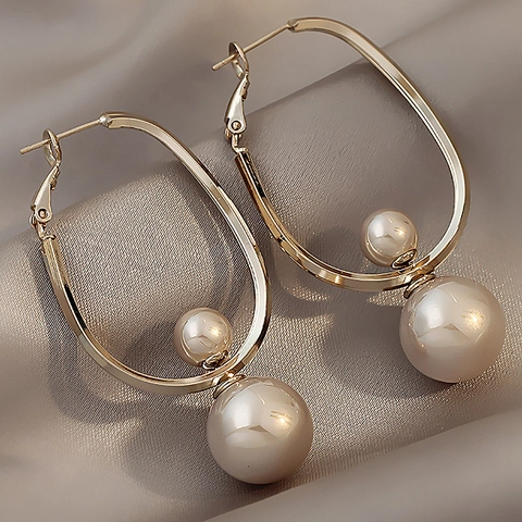 Orecchini A Goccia Geometrici Vintage A Forma Di U Con Imitazione Di Perla Artificial In Lega E Perno In Argento Sterling 925 Per Donna Stile Elegante