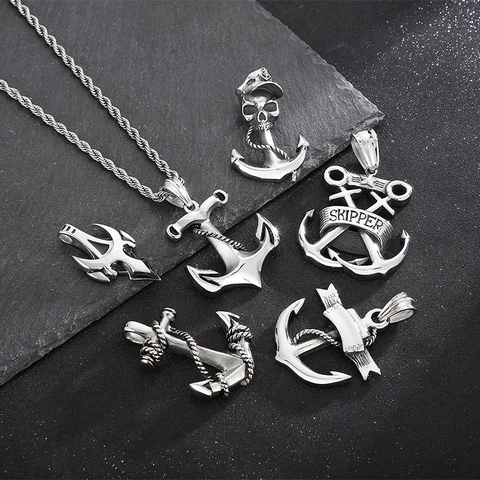 Colgante De Ancla Retro Acero Inoxidable Náutico Calavera Pirata Estilo Caribeño Accesorio Hombre