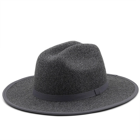 Wide Brim Fedora Hat 100% Polyester Felt Flat Brim Classic Jazz Cap For Men Women With Ribbon Band Solid Color