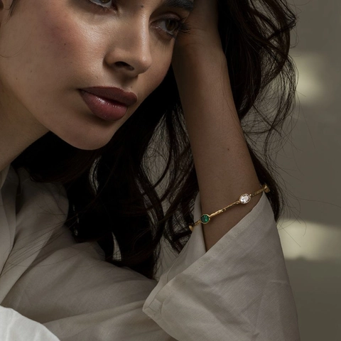 Hammered Stainless Steel Cuff Bracelet Gold Plated Green White Zircon Retro Vintage Waterproof Jewelry For Women