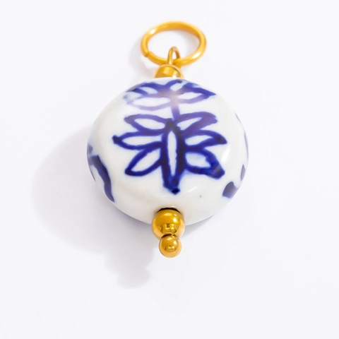 Blue And White Porcelain Pendants Vintage Chinese Style Ceramic Stainless Steel Charms For DIY Jewelry Making