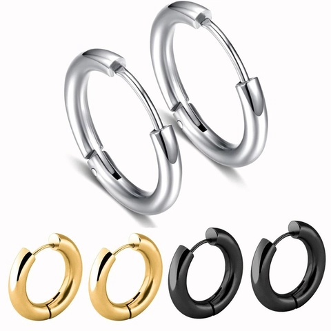 Orecchini a Cerchio in Acciaio Inossidabile Minimalista Rotondo Geometrico Fibbia per Orecchio Gioielli di Moda