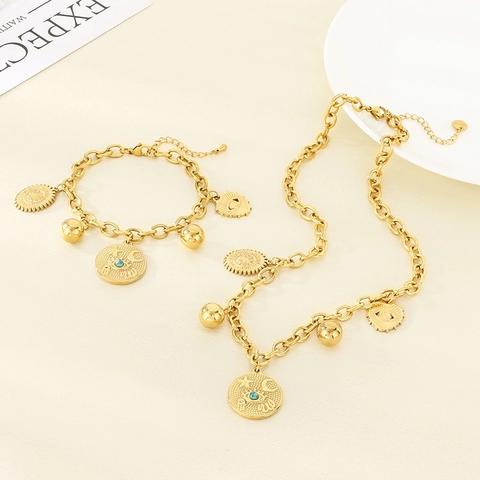 Gioielli Collana E Bracciale Con Pendente Occhio Del Male Stella Luna Placcato Oro 18K Acciaio Inossidabile Boho Donne