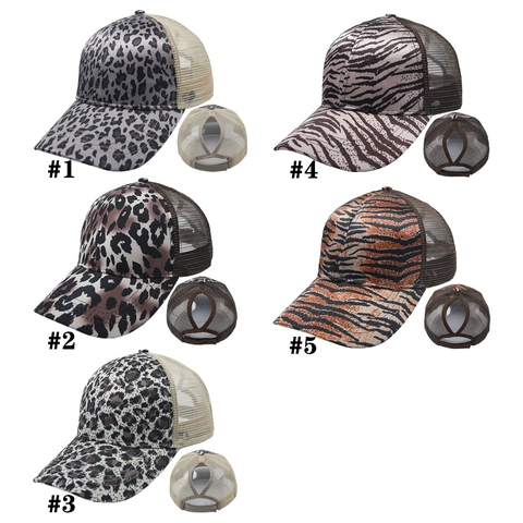 Cappello Da Baseball Coda Di Cavallo Donna Leopardato Cotone Rete Regolabile Berretto Trucker Protezione Solare Outdoor