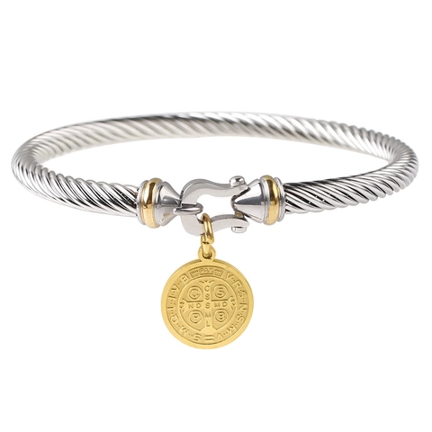 Bracciale In Acciaio Inossidabile Con Medaglia Di San Benedetto Gioiello Religioso Retro Per Donna