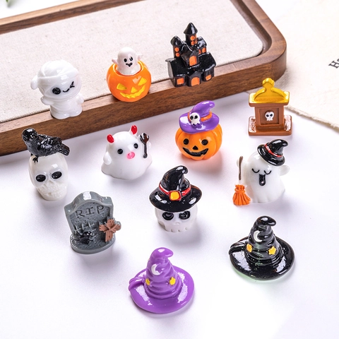 Halloween Resin Miniatures Pumpkin Ghost Skull Tombstone Castle DIY Decor Landscape Accessories