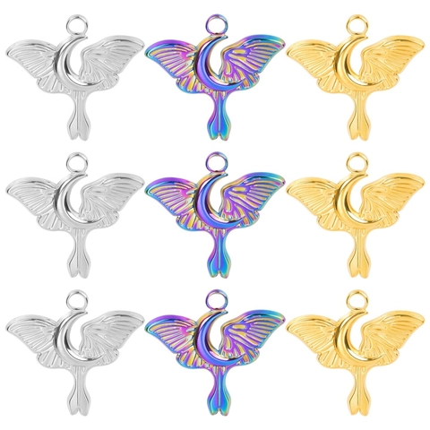 Moth Moon Pendant Necklace Stainless Steel Vacuum 18k Gold Plated Butterfly Wings Gothic Bohemian Jewelry For Women