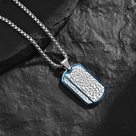 Collar Con Colgante De Placa Militar Para Hombre De Acero Inoxidable Textura Martillada Estilo Retro Vintage