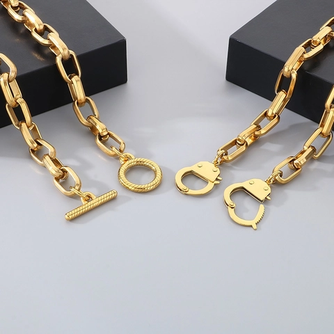 Collar Y Brazalete De Acero Inoxidable Para Hombres Y Mujeres Cadena Geométrica Dorada Cierre De Palanca Y Esposas Punk