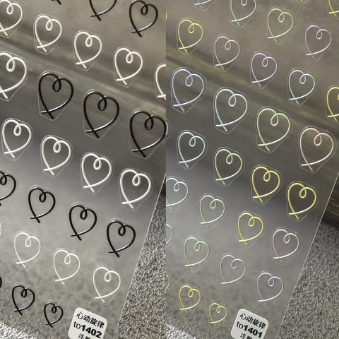Stickers Ongles Relief 5D Forme Coeur Auto Adhésif Texture 3D Manucure DIY Décalcomanies Style Japonais Coloré Mignon