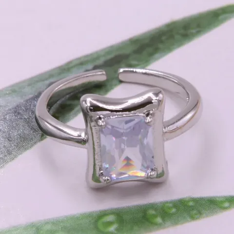 Anello Regolabile in Rame di Moda Con Strass Rettangolare Taglio Radiant Placcato Oro Argento Gioielli Geometrici Donna Regalo