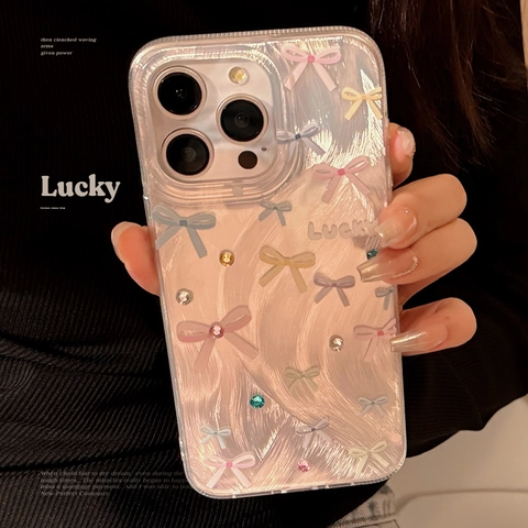 Bowknot Phone Case Rhinestone Pearlescent Texture For iPhone Soft TPU Protective Cover Cute Girl Ins Style