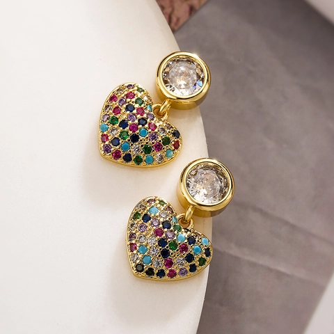 Pendientes Colgantes de Corazón de Cobre Chapados en Oro para Mujer Incrustaciones de Diamantes de Imitación Joyería de Temperamento