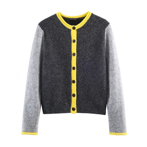 Cardigan In Maglia Da Donna Maglione Blocchi Di Colore Bordo A Contrasto Bottoni Girocollo Maniche Lunghe Tops