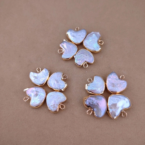 Pendentif Charme En Perle De Culture Baroque En Forme De Cœur Avec Bord Doré Pour Création De Bijoux DIY