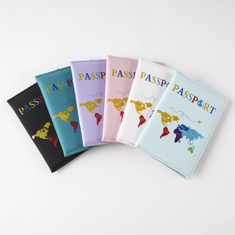 Travel Passport Holder Cover World Map PU Leather Document Organizer Case Multifunctional Passport Wallet For Women Men