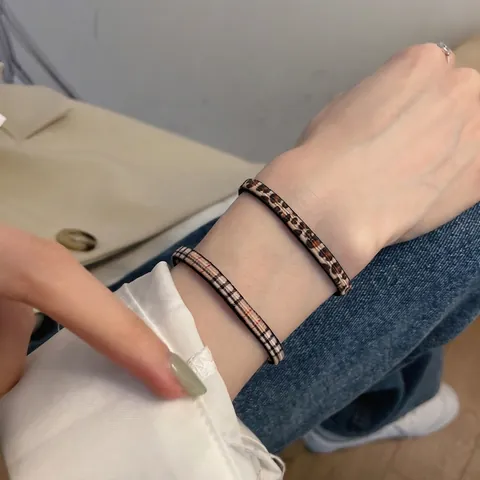Leopardmuster Und Karomuster Haargummis Elastischer Stoff Nahtlose Pferdeschwanzhalter Accessoires Für Frauen