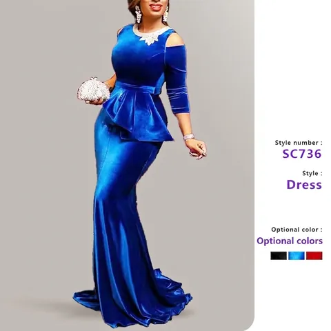 Βραδινό Φόρεμα Βελούδινο Cold Shoulder Peplum Fishtail Κομψό Μακρύ Φόρεμα Επίσημο Πάρτι Κέντημα Γυναικείο