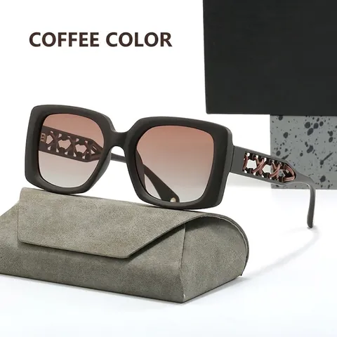 Women Sunglasses Polarized UV400 Square Big Frame PC Resin Lens Fashion Hollow Chain Temples For Driving Travel