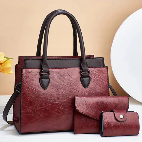 Women Pu Leather Handbag And Wallet And Card Holder Large Capacity Retro Fashion Daily Commuting