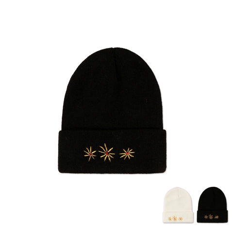 Women Knitted Beanie Hat Acrylic Cuffed Ribbed Floral Embroidery Warm Winter Autumn Fashion Soft Comfort Daily Wear