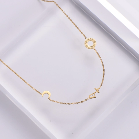 Collana In Acciaio Inossidabile 316L Placcato Oro 18K Cuore Battito Cardiaco ECG Luna Chiave Greca Ciondolo Per Donne Retro Minimalista