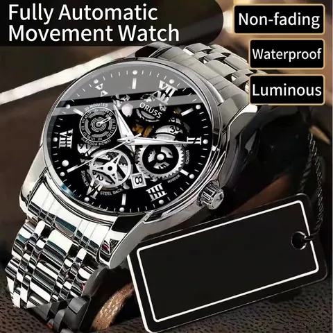 Men's Quartz Watch Skeleton Dial Luminous Waterproof Business Fashion Luxury Wristwatch With Stainless Steel Back