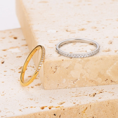 Anillo De Eternidad Minimalista 304 Acero Inoxidable Circonita Joyería De Boda Apilable Para Mujeres