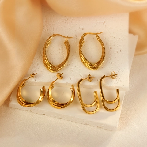 Pendientes De Aro Entrelazados De Varias Capas Moda Acero Inoxidable 304 Chapado En PVD Joyería Forma C