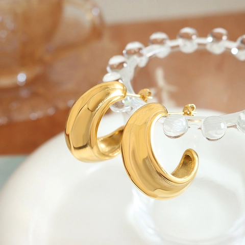 Orecchini A Cerchio Spessi Acciaio Al Titanio Placcato Oro 18K Stile INS Minimalista A Forma Di C Da Donna Lucidati